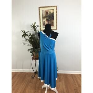 New York & Company Women A-Line Dress Size M Blue One Shoulder Asymmetrical Hem